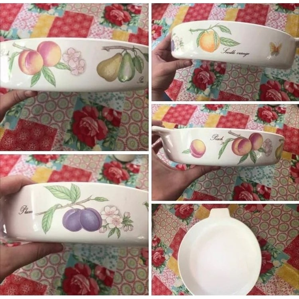 Vintage Narumi‎ Neoceram Round Casserole Dish Japan Fruit Botanical MCM 10 inch